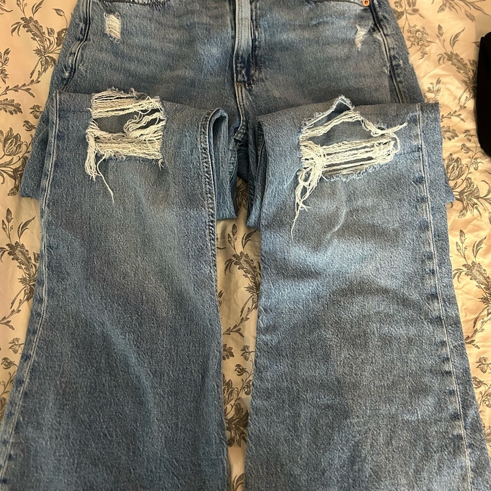 Garage Light Blue Distressed Flare Jeans